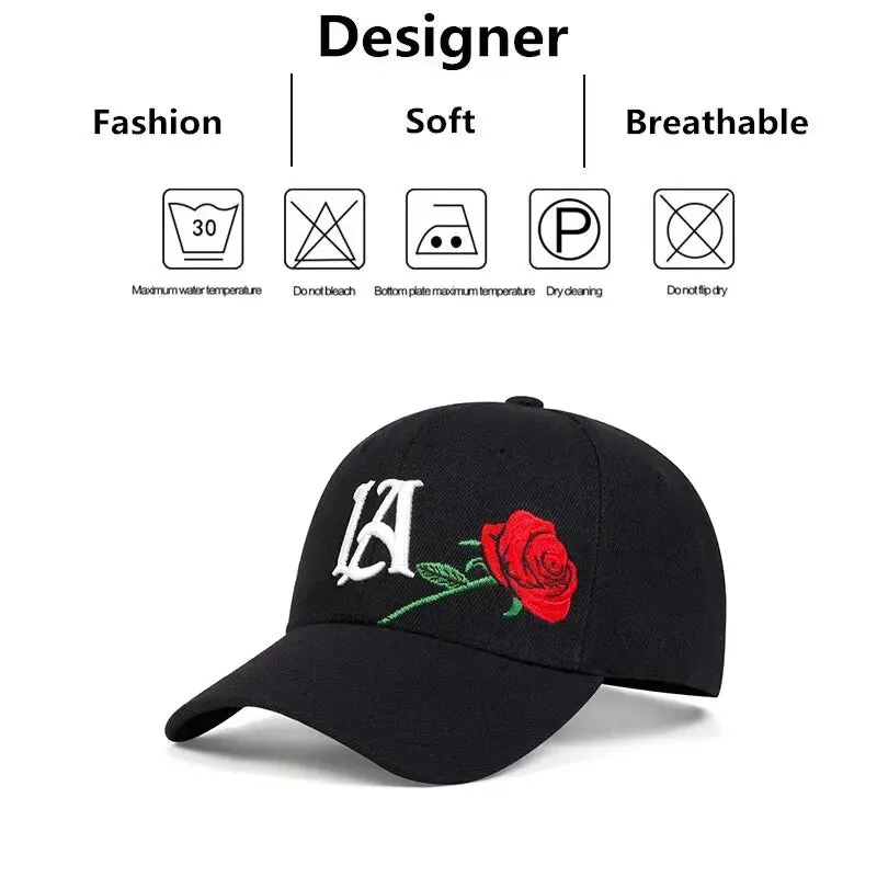 Adjustable Rose Embroidered Baseball Cap / Hat For Outdoor Wear
