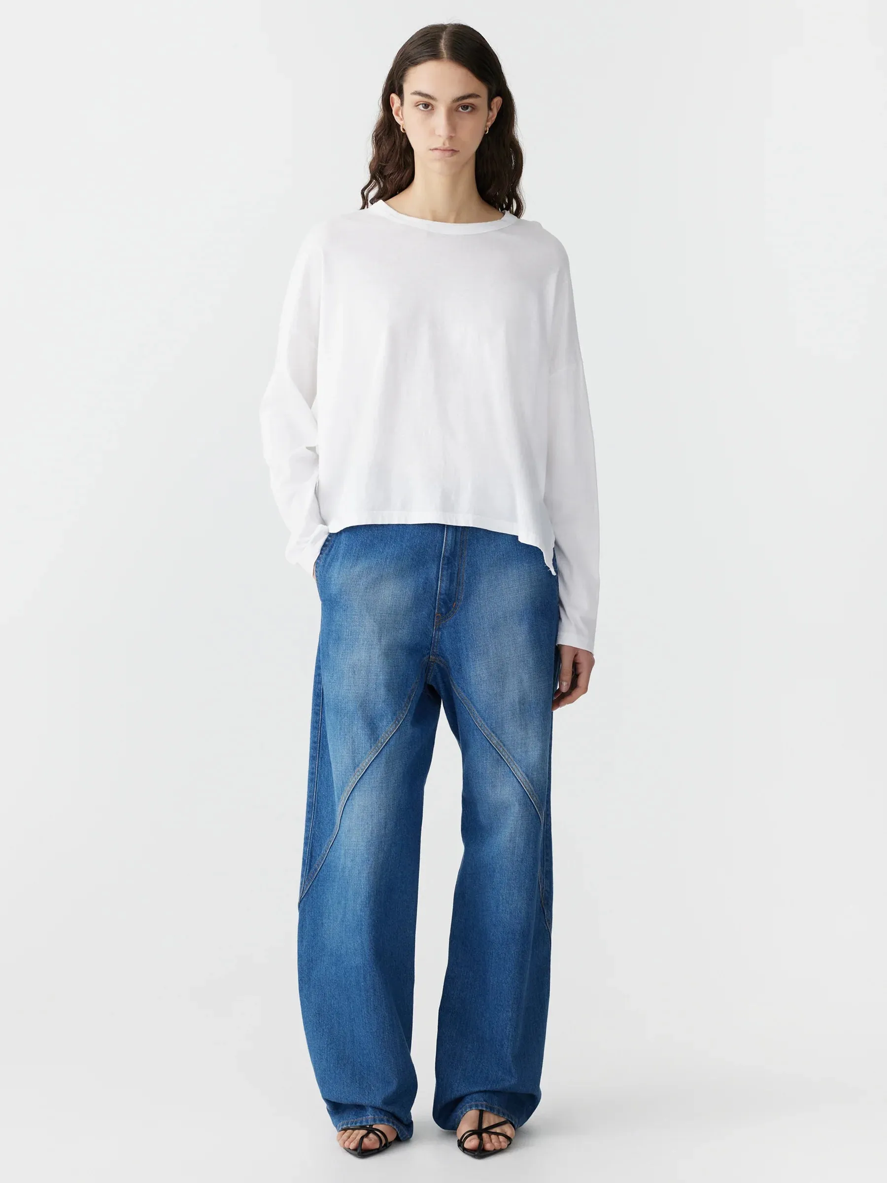 Bassike Boxy Heritage Long Sleeve T-Shirt in White