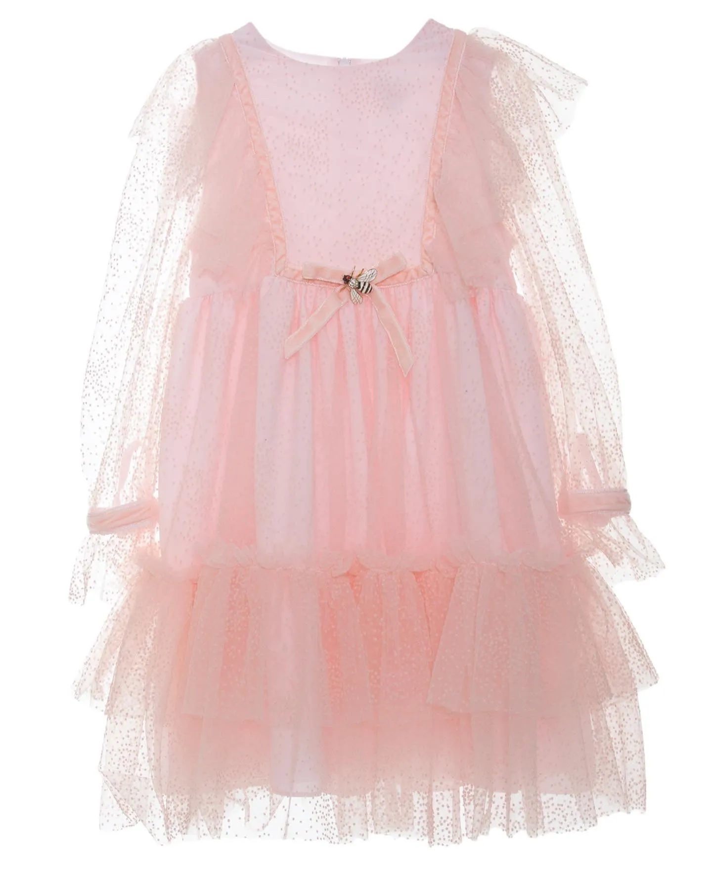 Beautiful Pink chiffon dress with ruffle and Bow details.