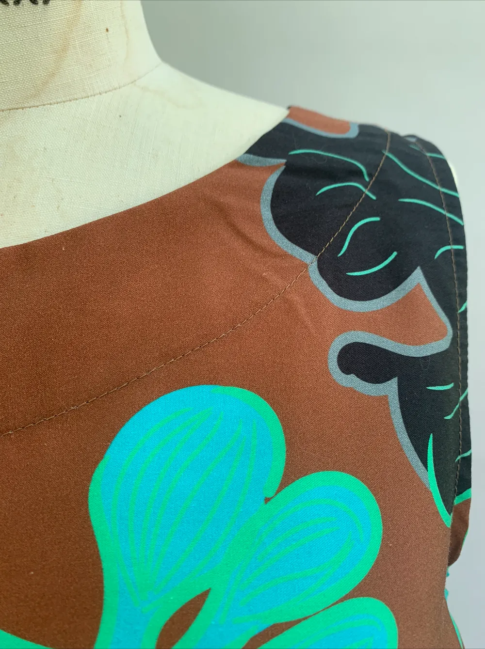 Blue, Green, Black & Brown Floral Print Long Dress