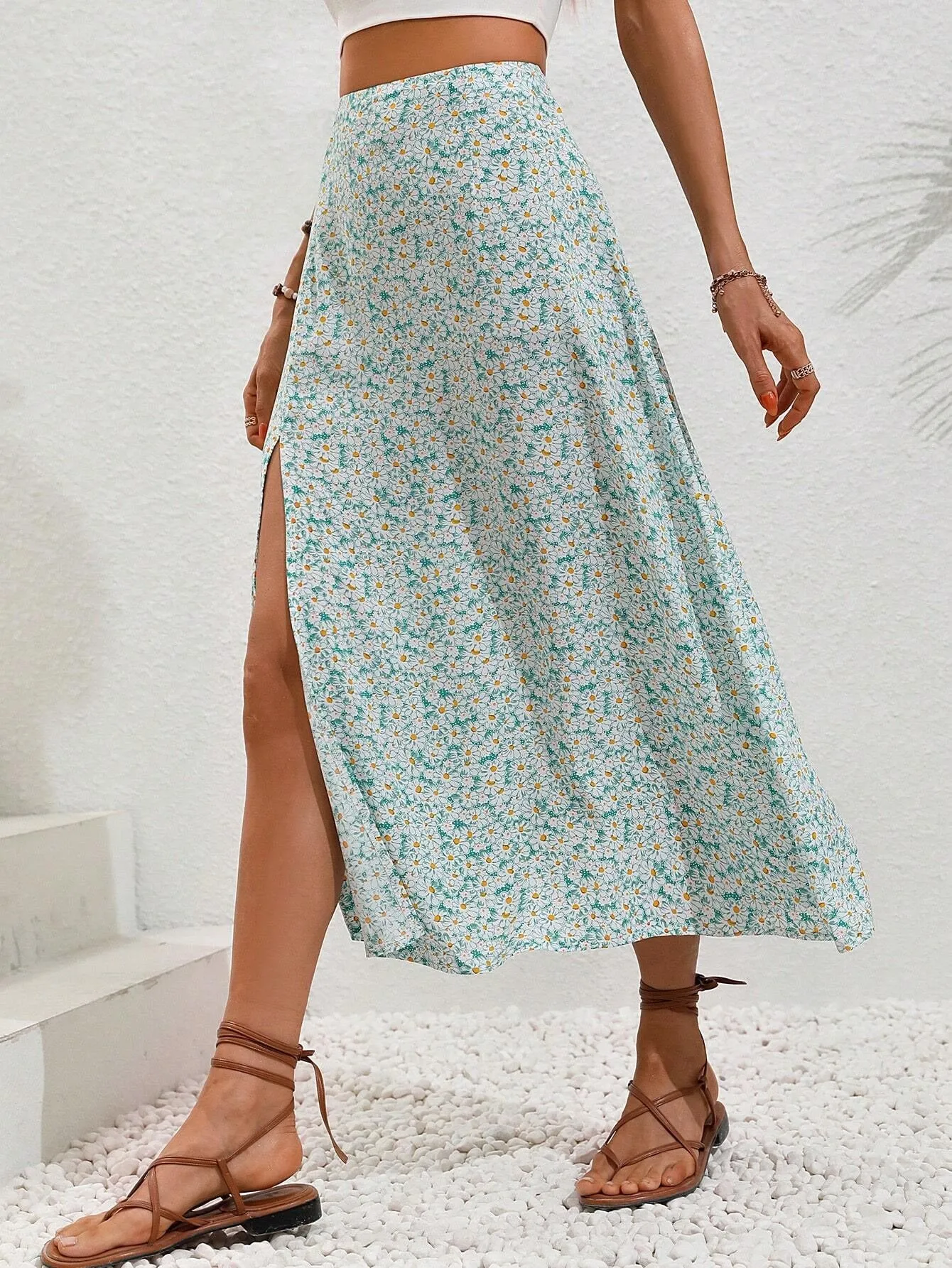 Boho Floral Split Thigh Skirt