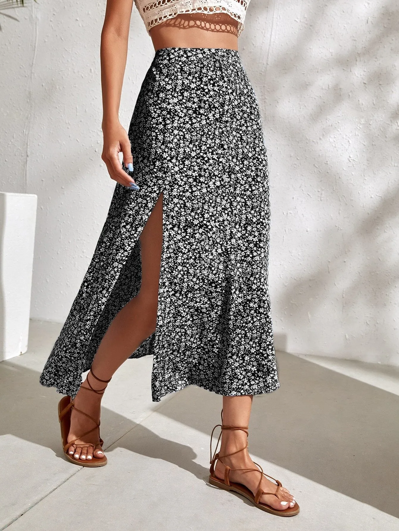 Boho Floral Split Thigh Skirt