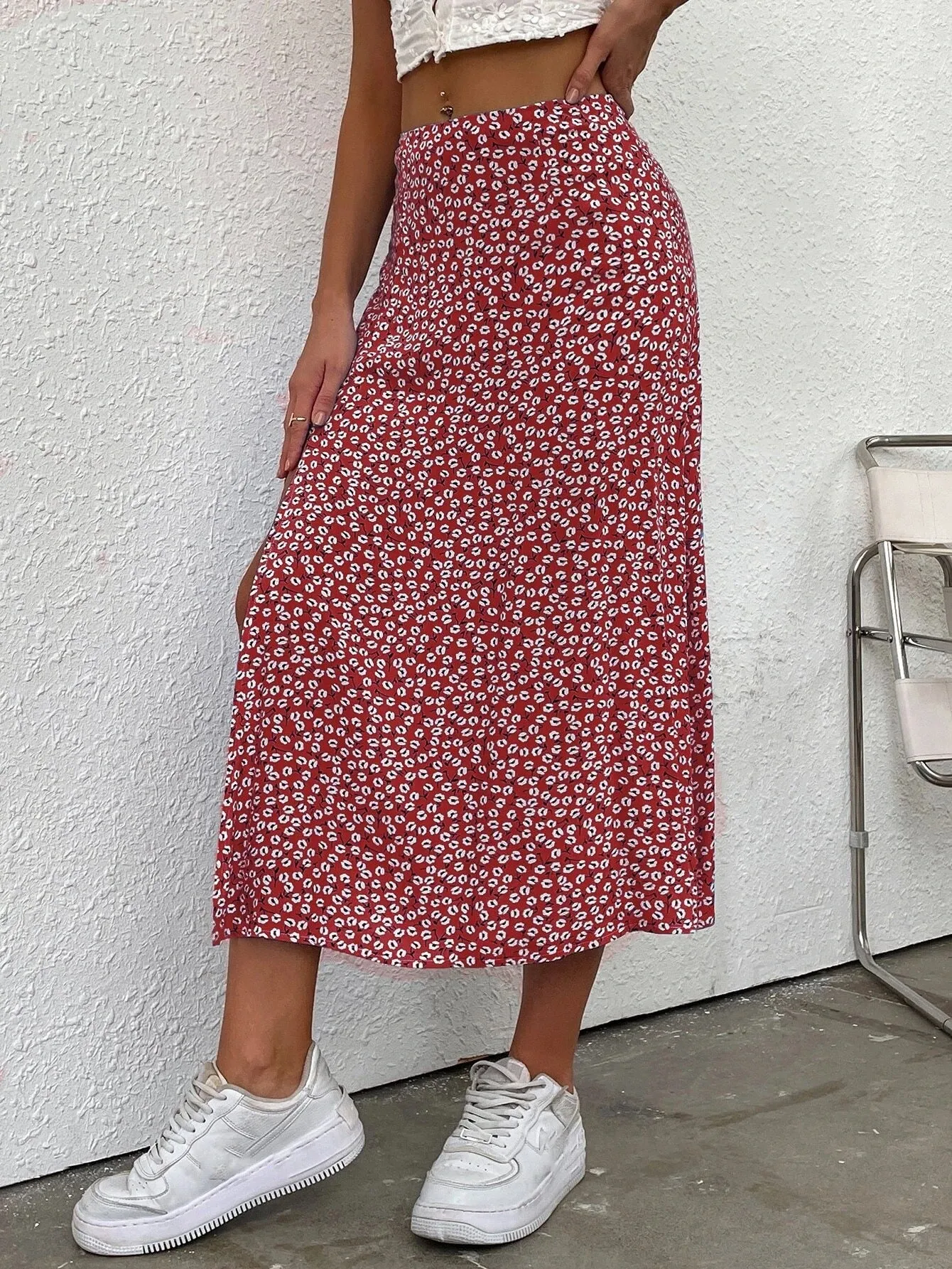 Boho Floral Split Thigh Skirt