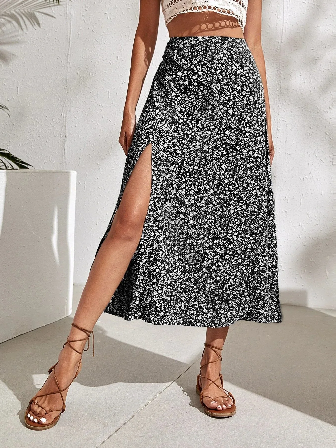 Boho Floral Split Thigh Skirt