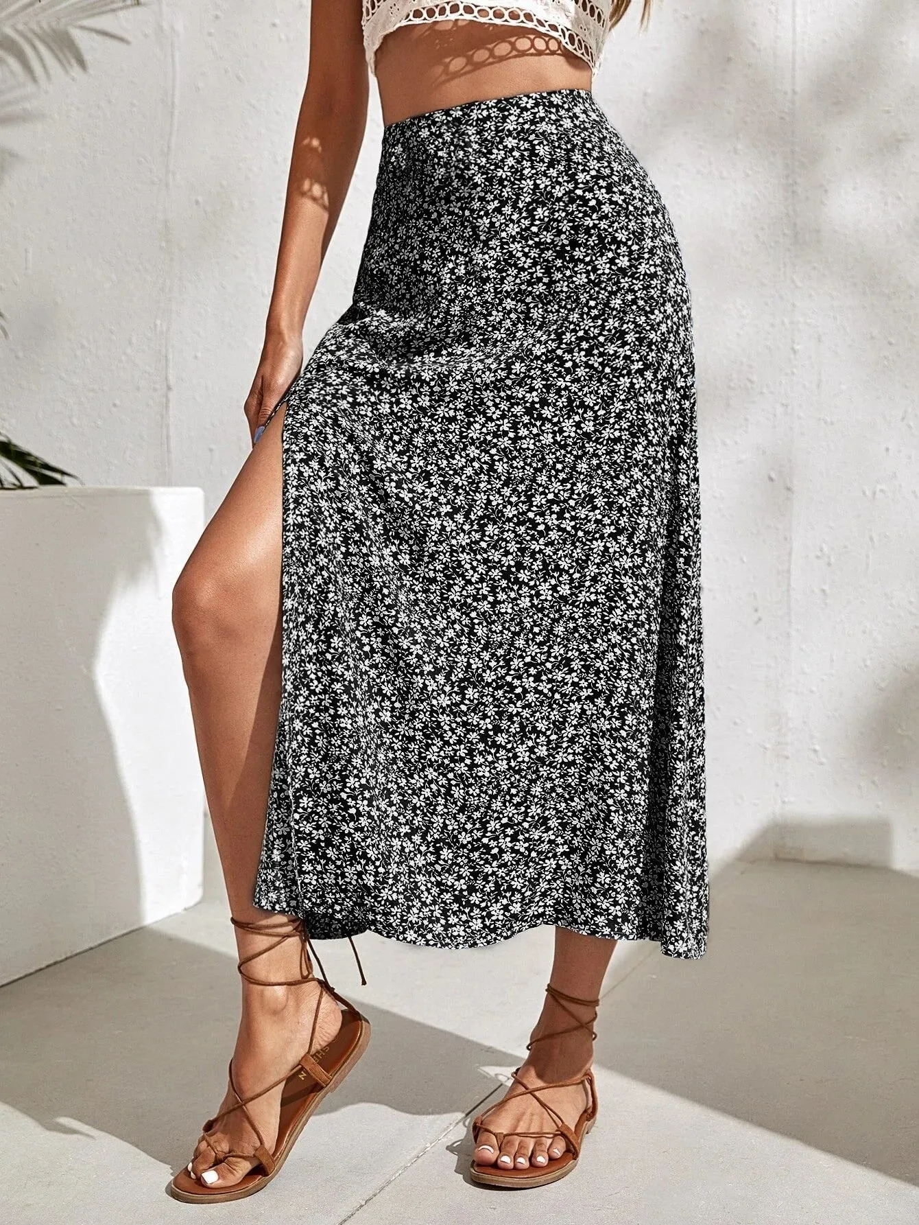 Boho Floral Split Thigh Skirt
