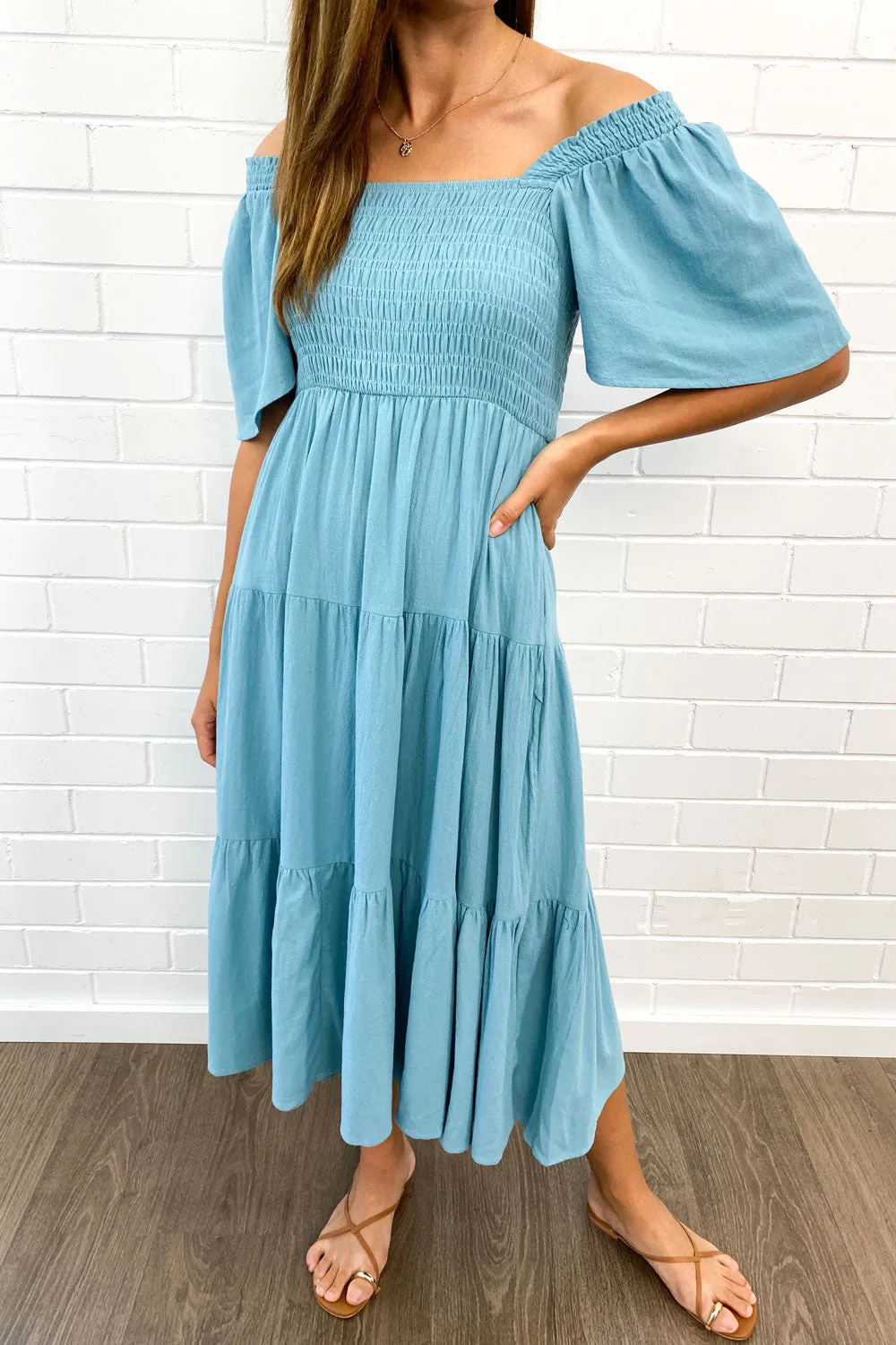 Celestine | Feminine Off-Shoulder Midi Dress