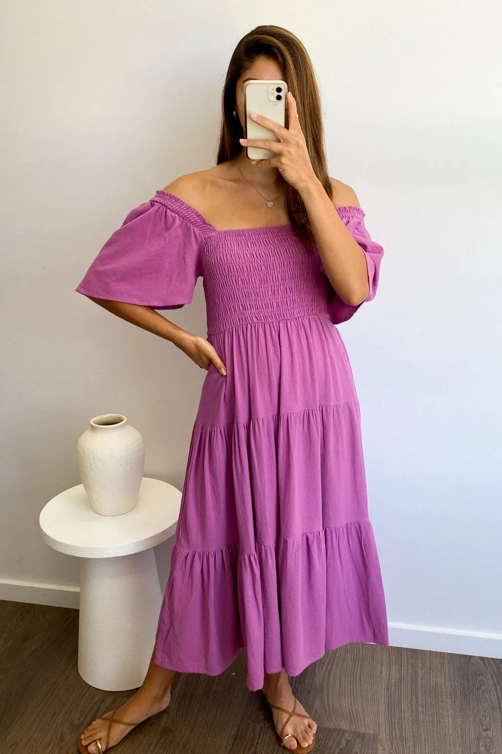 Celestine | Feminine Off-Shoulder Midi Dress