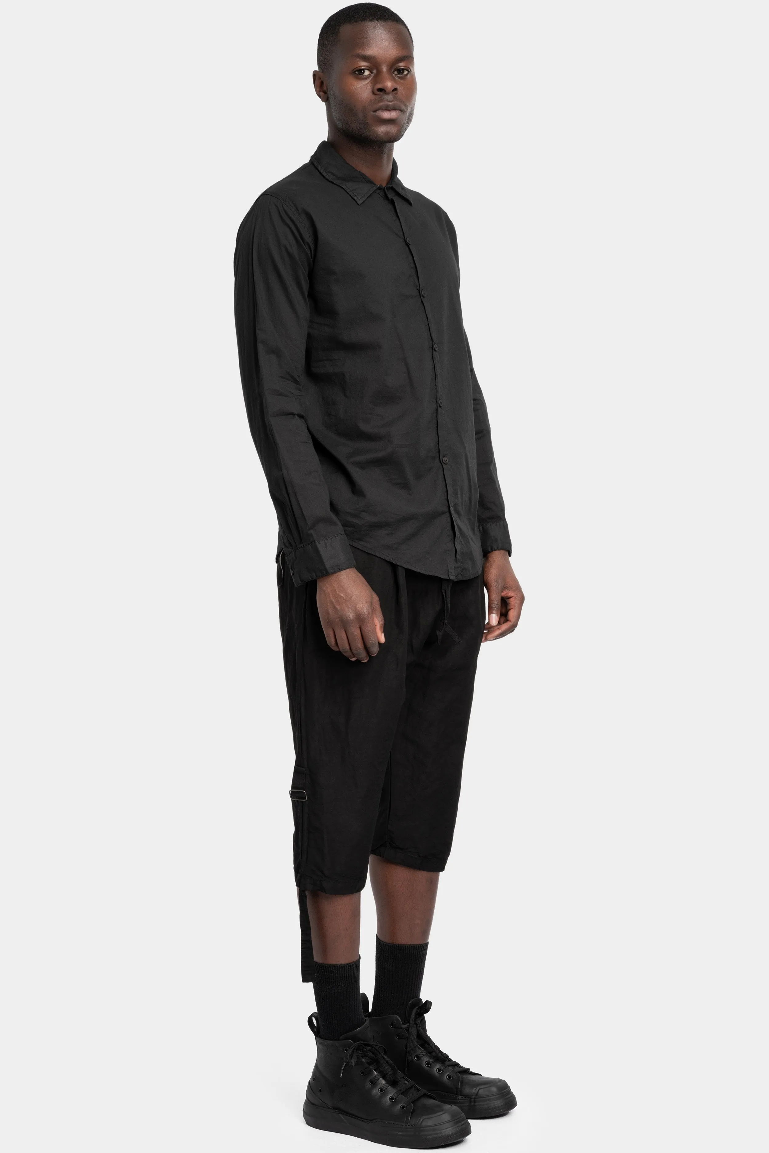 Coated crinkled cotton shirt, Black