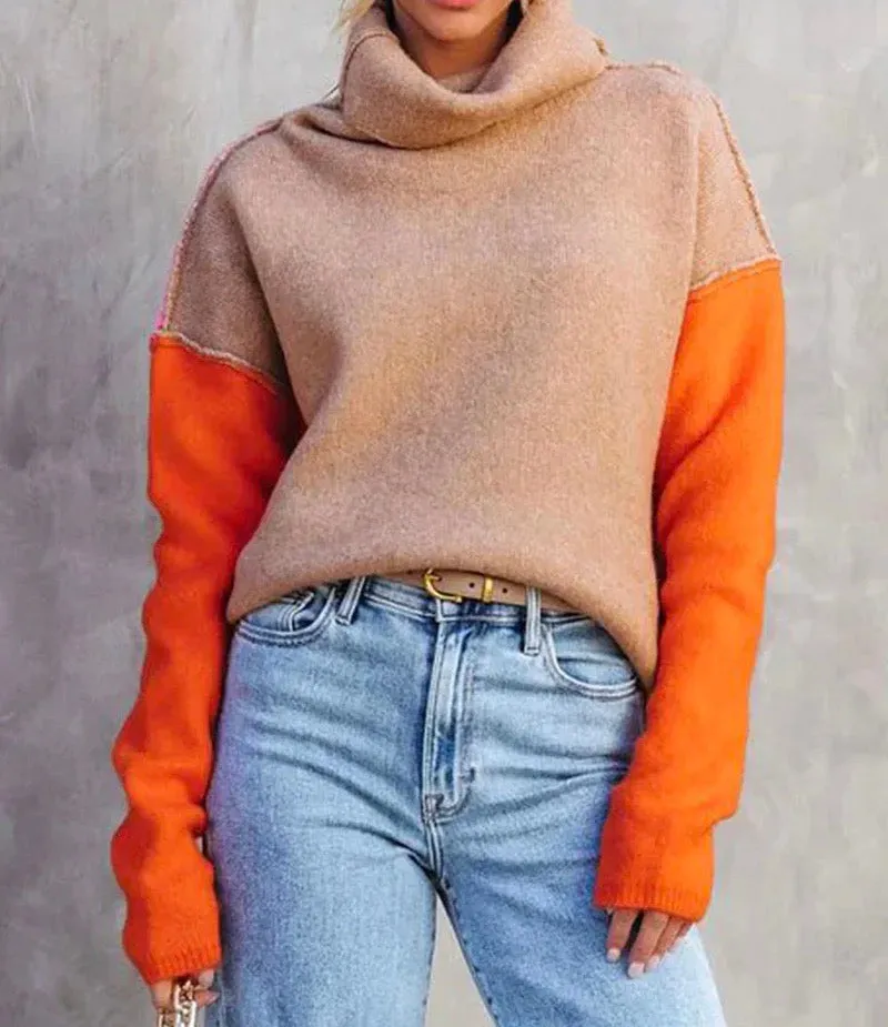 Colorblock Turtleneck Trui