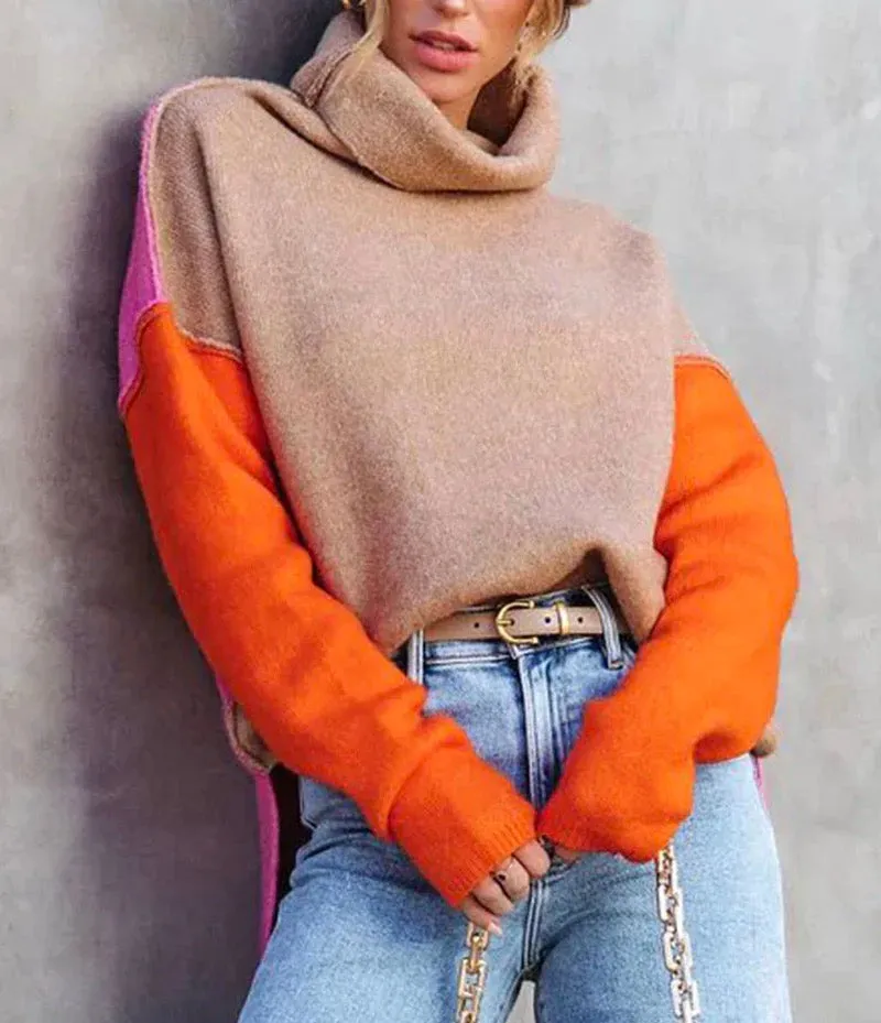 Colorblock Turtleneck Trui