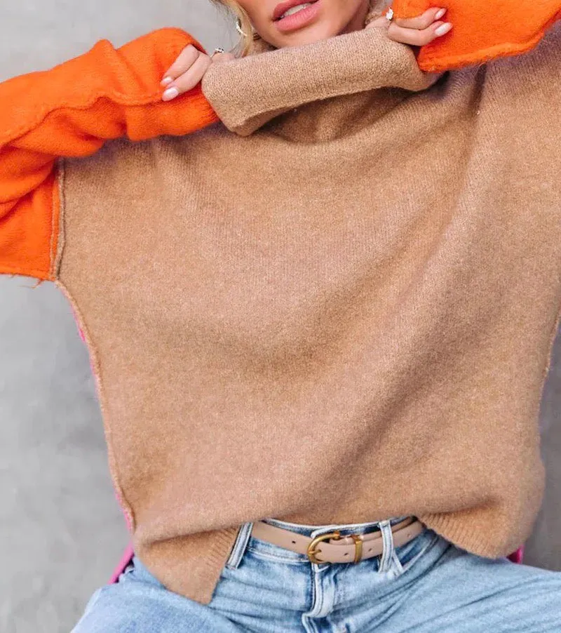 Colorblock Turtleneck Trui