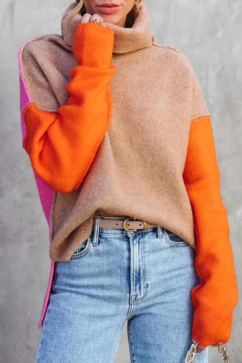 Colorblock Turtleneck Trui