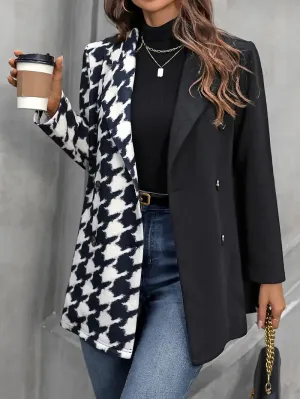 Damesblazer - houndstooth motief, double-breasted, elegant, lange mouw