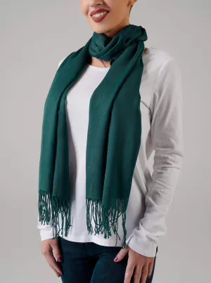 Dark Green Tassel Finish Scarf