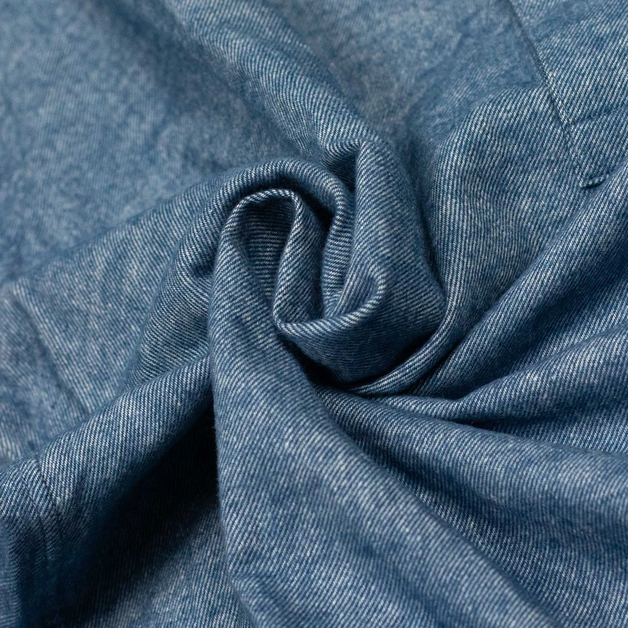 Drawstring hem popover shirt in indigo blue cotton flannel