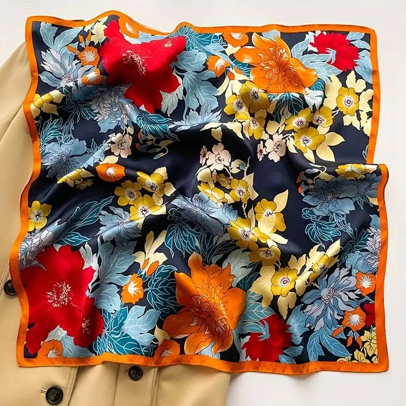 Elegant Boho Chic Floral Square Scarf - 27.5" Polyester for Night Out