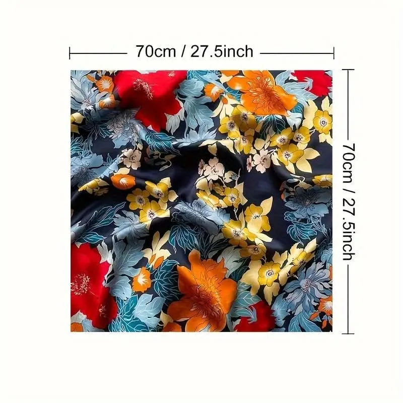 Elegant Boho Chic Floral Square Scarf - 27.5" Polyester for Night Out