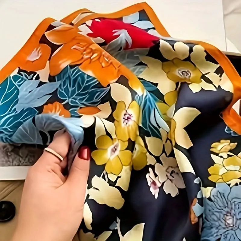 Elegant Boho Chic Floral Square Scarf - 27.5" Polyester for Night Out