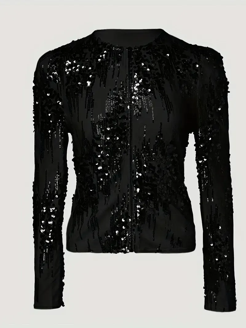 Elegant vest met opstaande kraag en pailletten voor dames