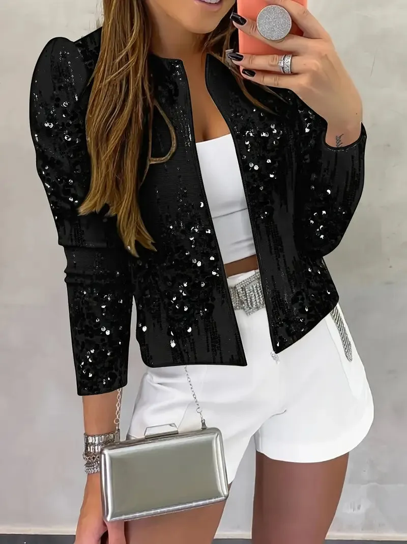 Elegant vest met opstaande kraag en pailletten voor dames