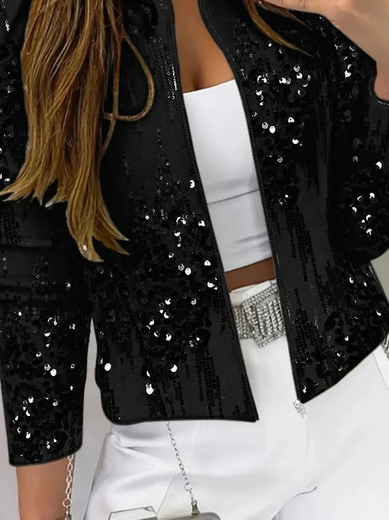 Elegant vest met opstaande kraag en pailletten voor dames