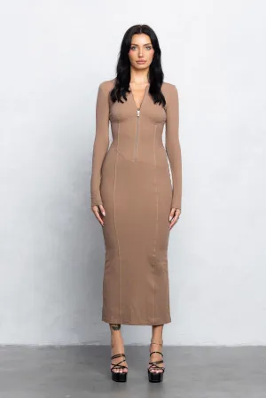 FAYE ZIP UP MAXI DRESS - MOCHA