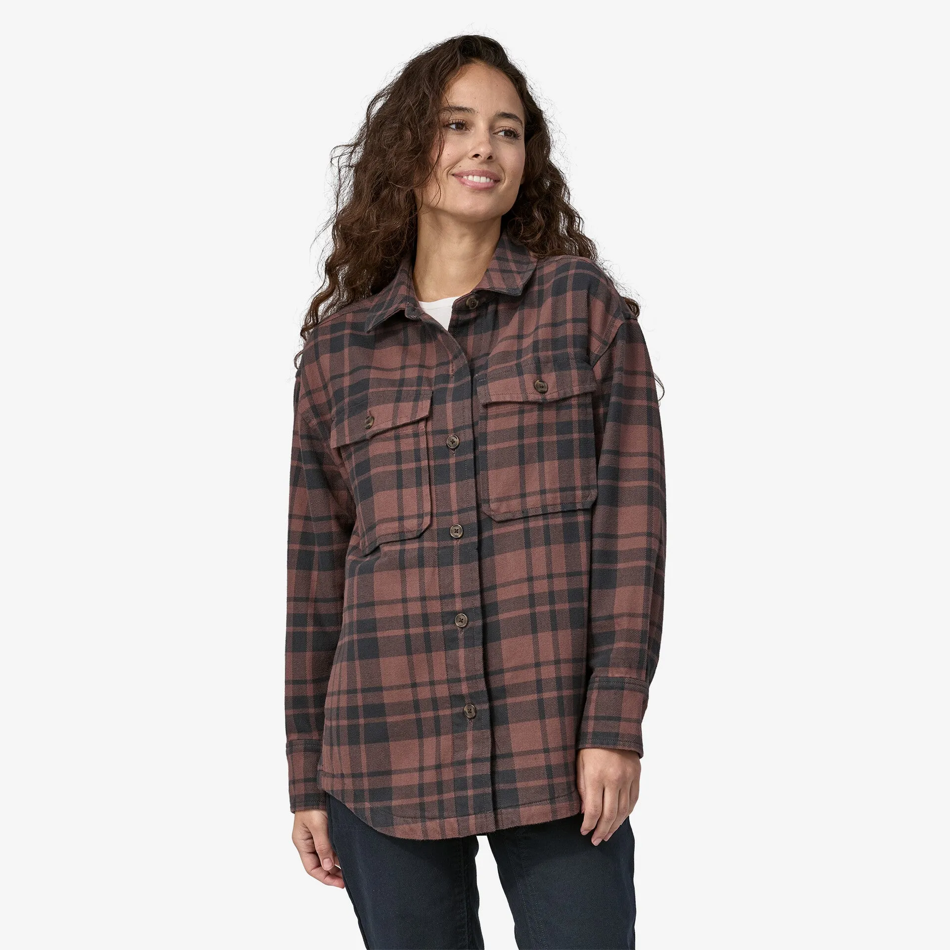 Fjord Patagonia Women's Flannel Heavy Weight T-Shirt in Ice Caps: Dusky Brown
