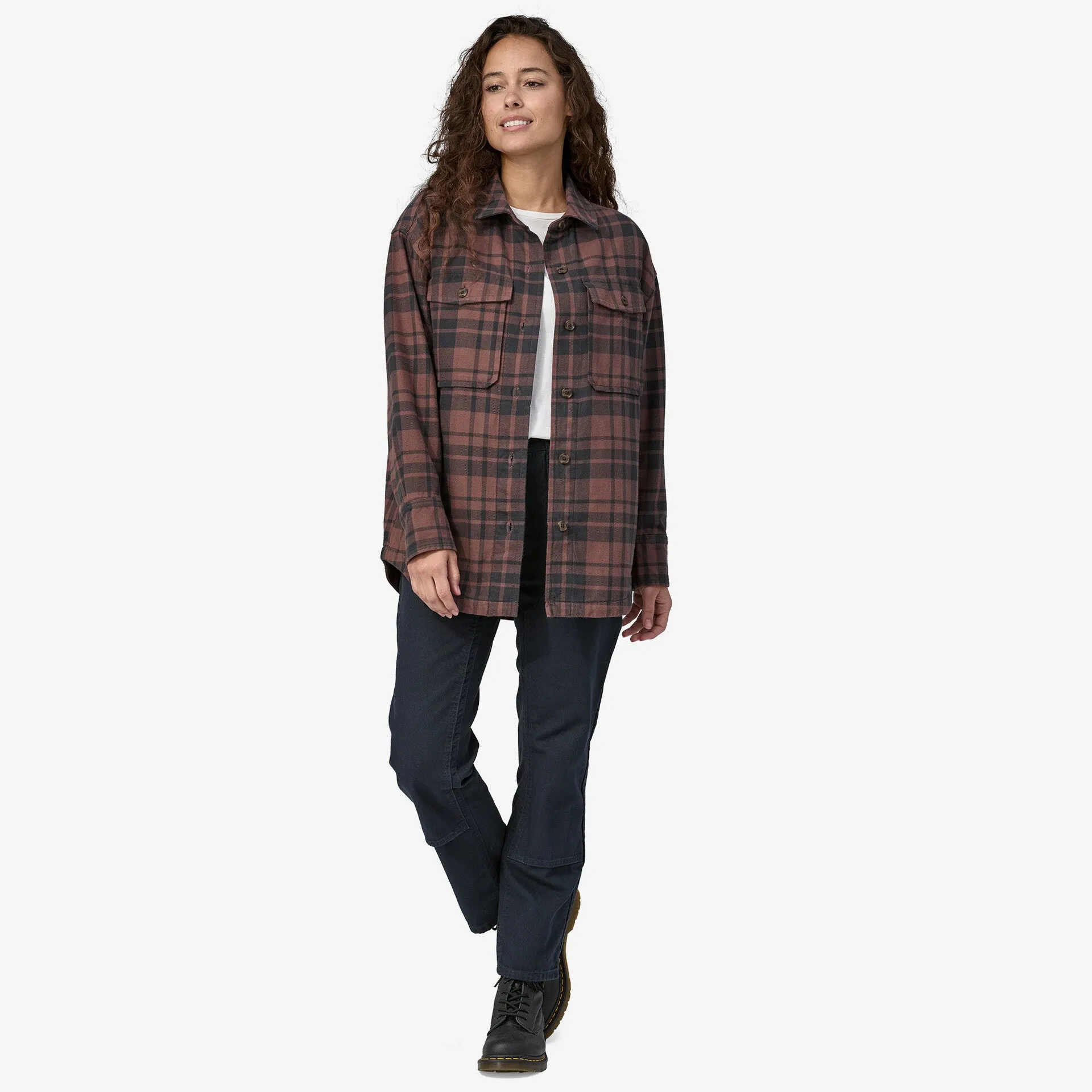 Fjord Patagonia Women's Flannel Heavy Weight T-Shirt in Ice Caps: Dusky Brown