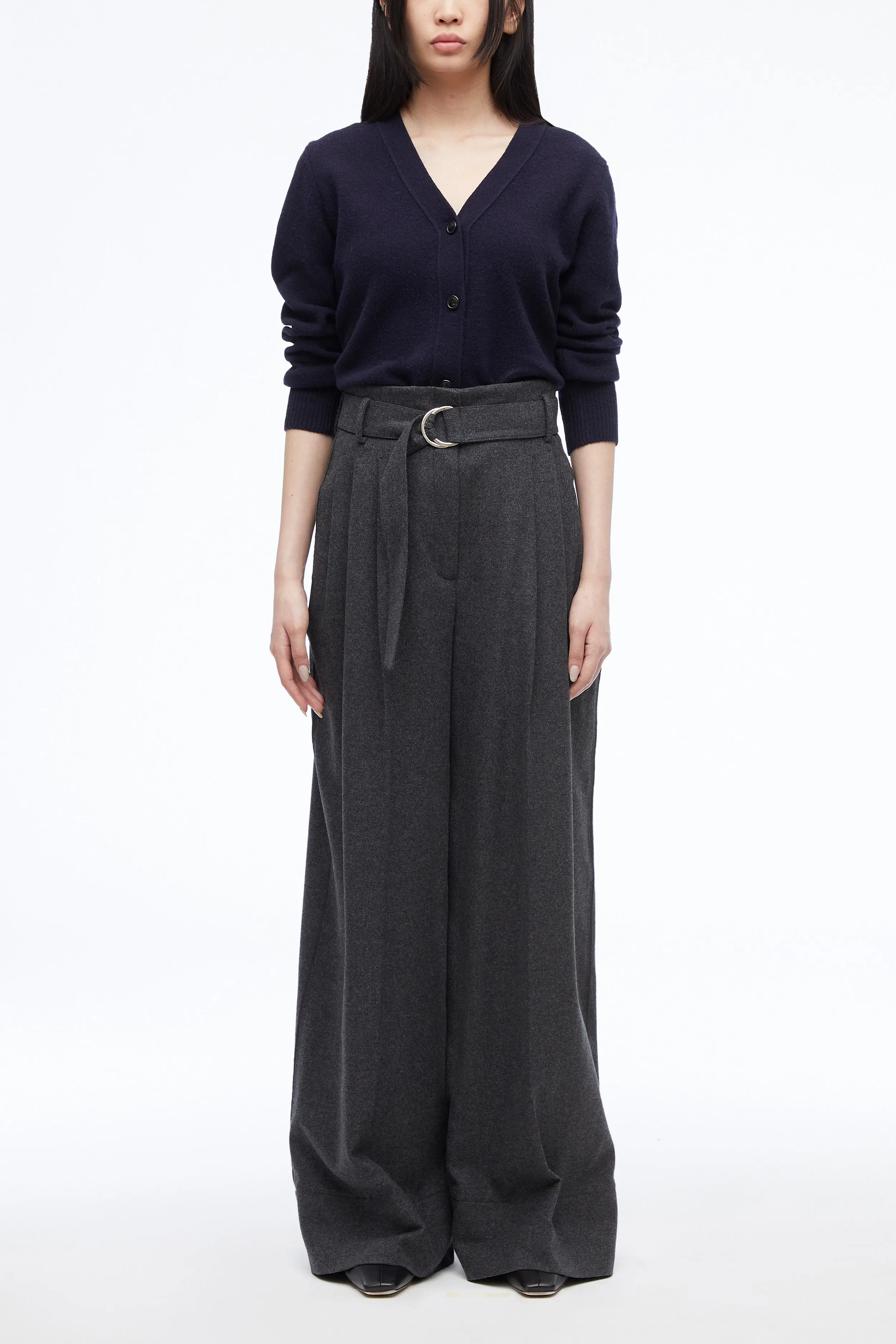 Flannel Oversized Pleated Belted Pant