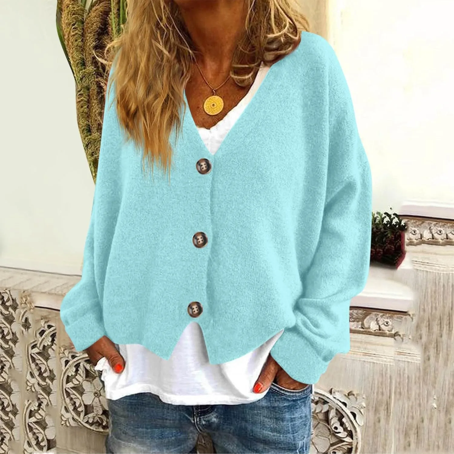 Fuzzy Fleece Cardigan for Women,2024 Fashion Cardigan Oversized Button Down Long Sleeve V Neck Jackets Coat