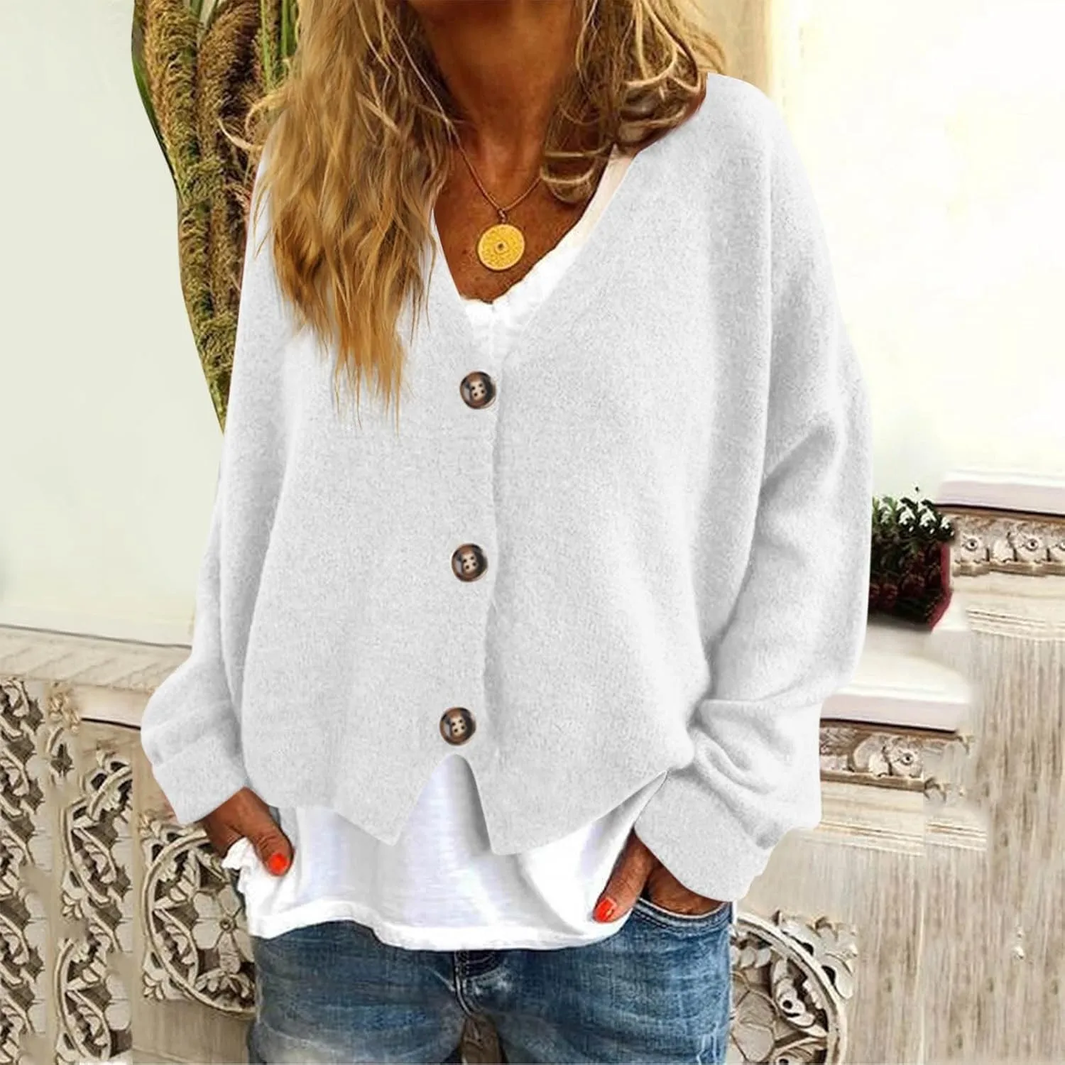 Fuzzy Fleece Cardigan for Women,2024 Fashion Cardigan Oversized Button Down Long Sleeve V Neck Jackets Coat