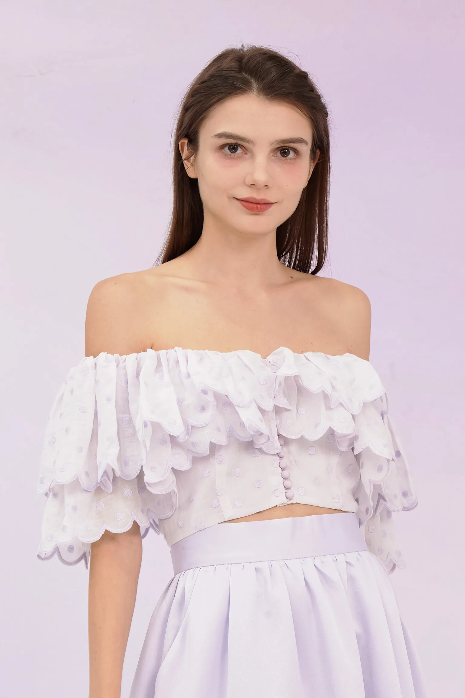 Glenda Lilac Dots Drop Shoulder Top