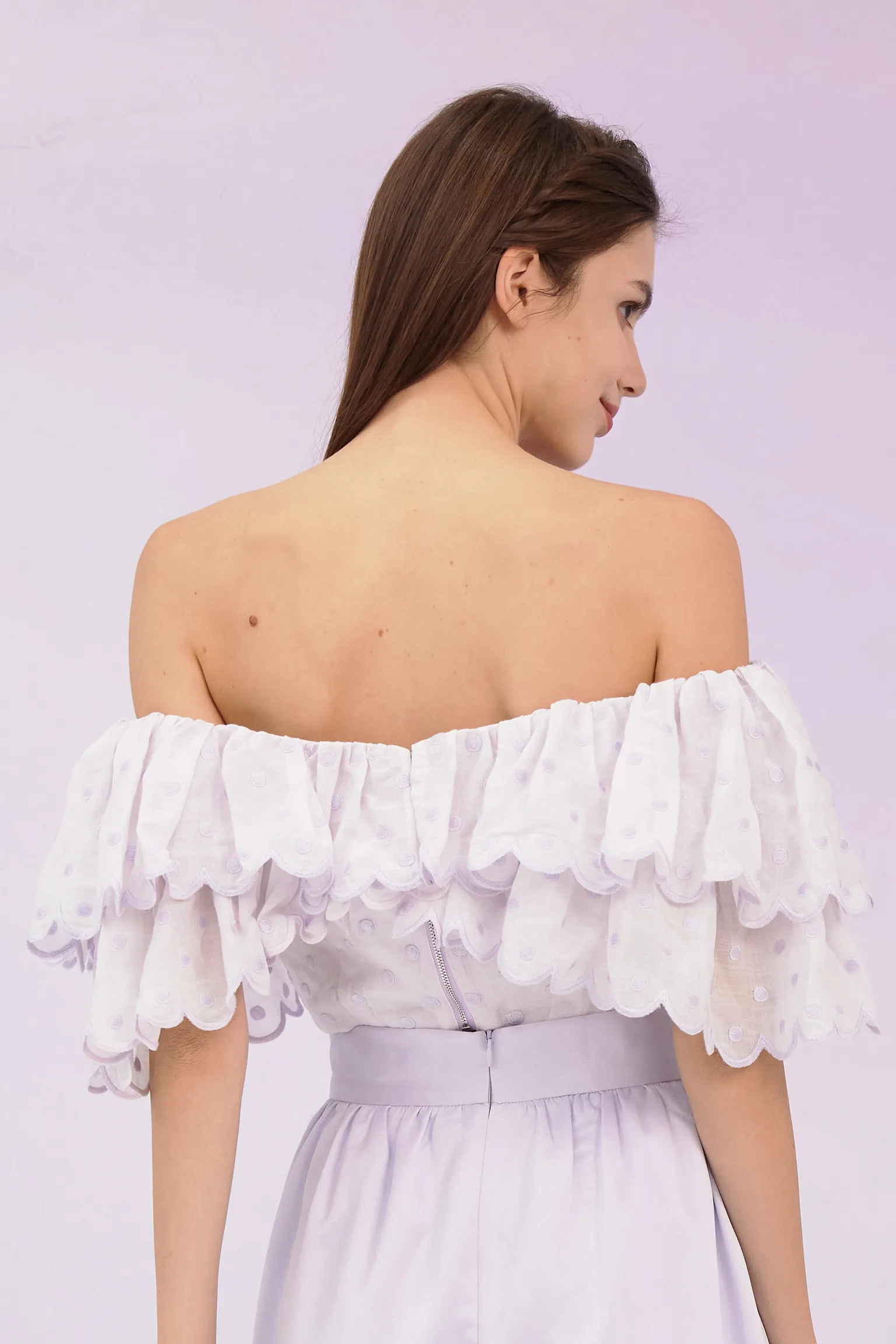 Glenda Lilac Dots Drop Shoulder Top