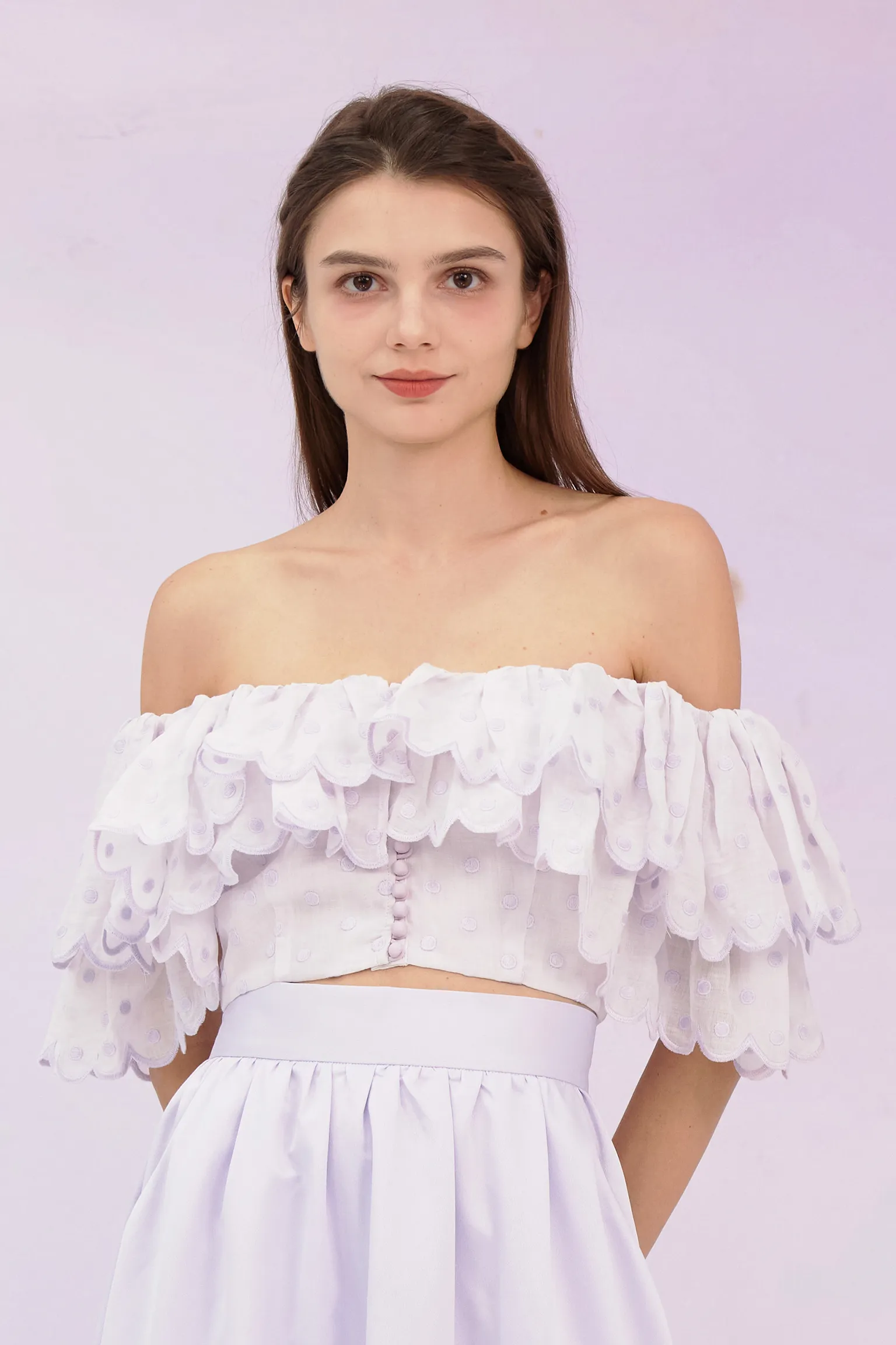 Glenda Lilac Dots Drop Shoulder Top