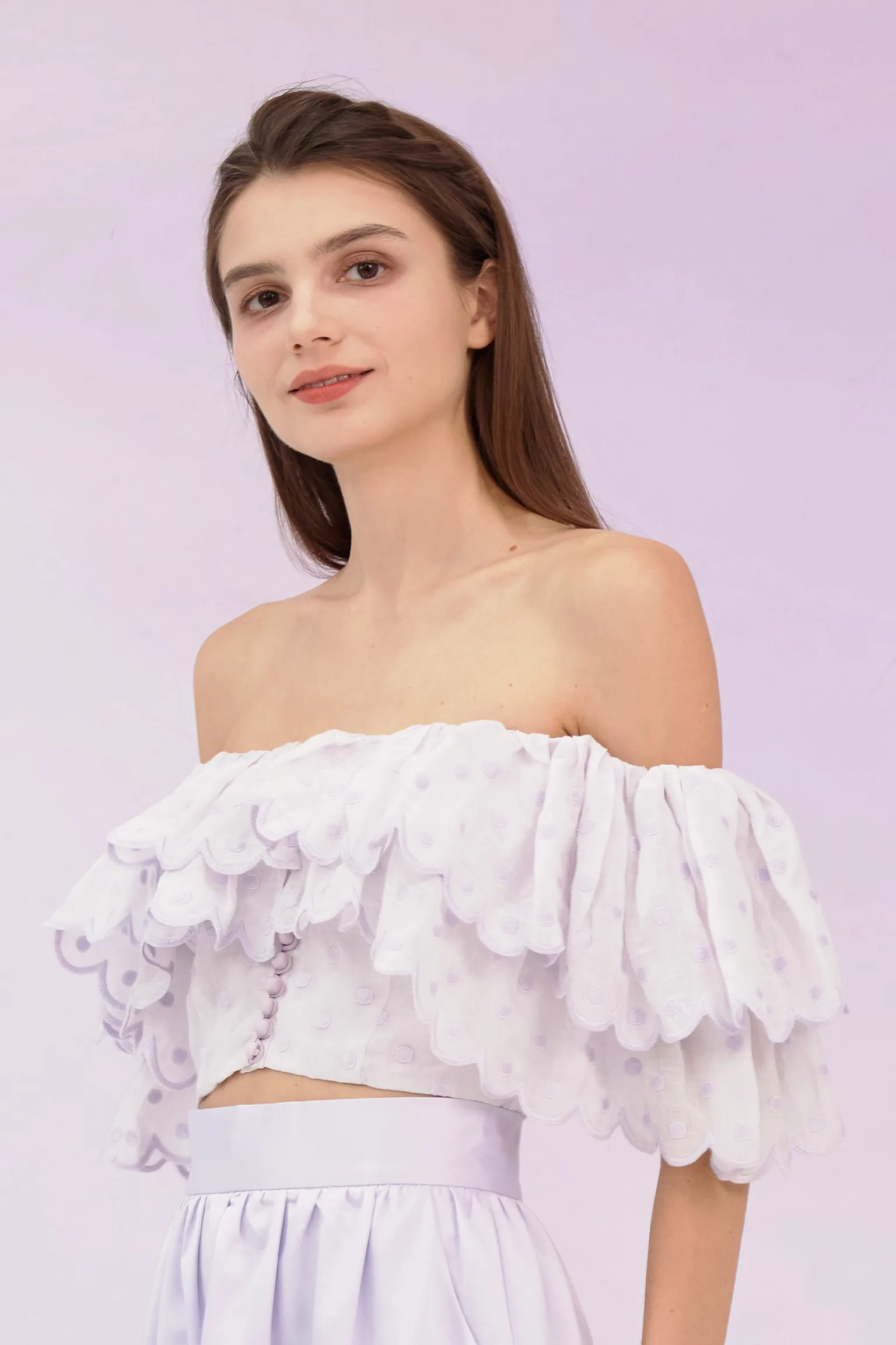 Glenda Lilac Dots Drop Shoulder Top