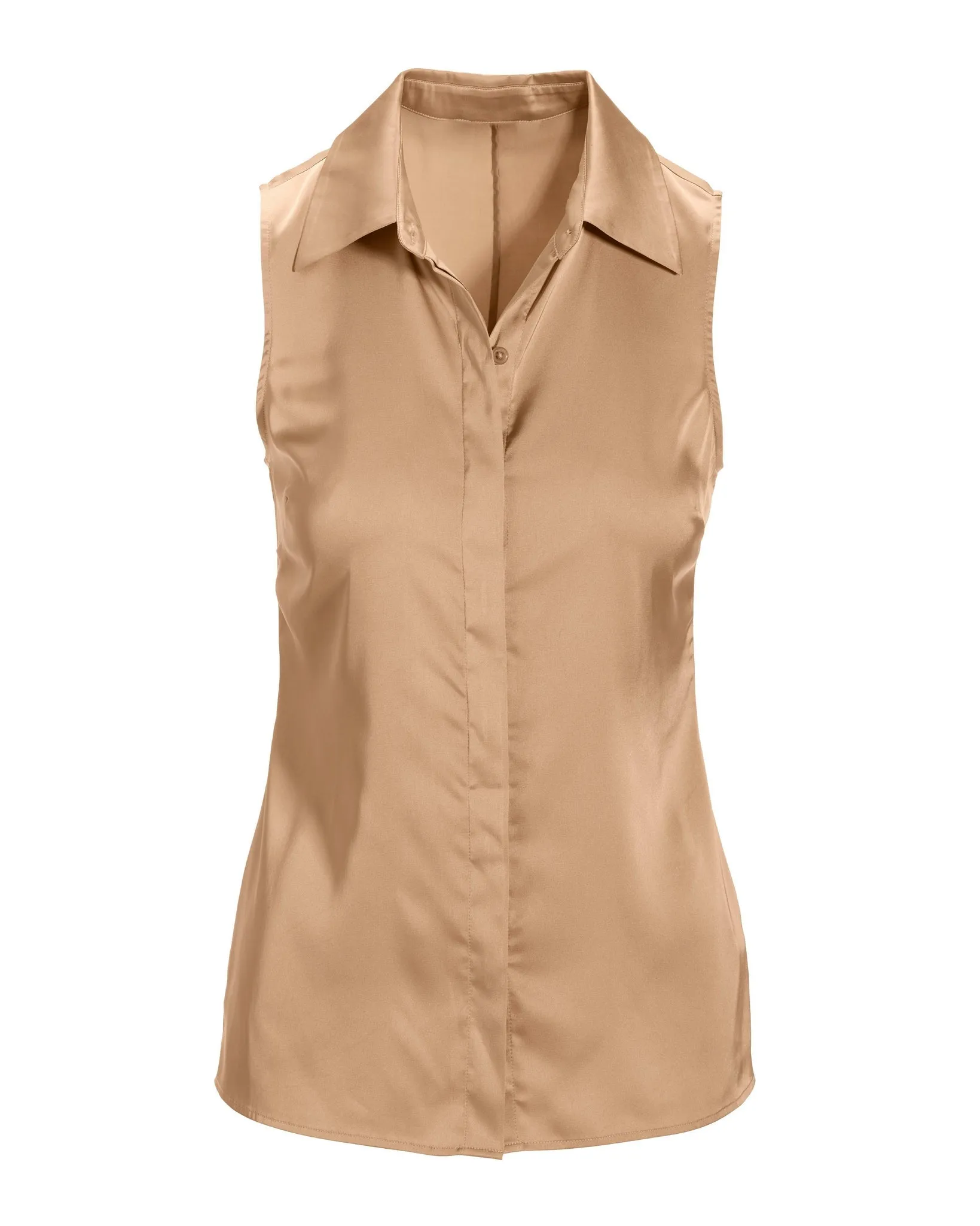 Heidi Sleeveless Button Up Charmeuse Blouse Champagne