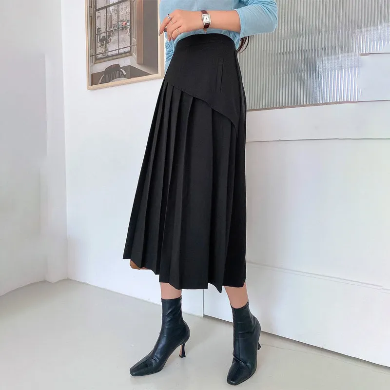 High Waist Pleated Panel Skirt