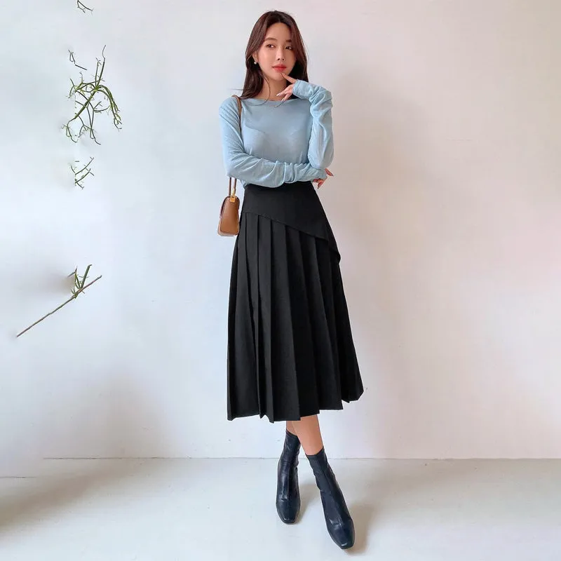 High Waist Pleated Panel Skirt