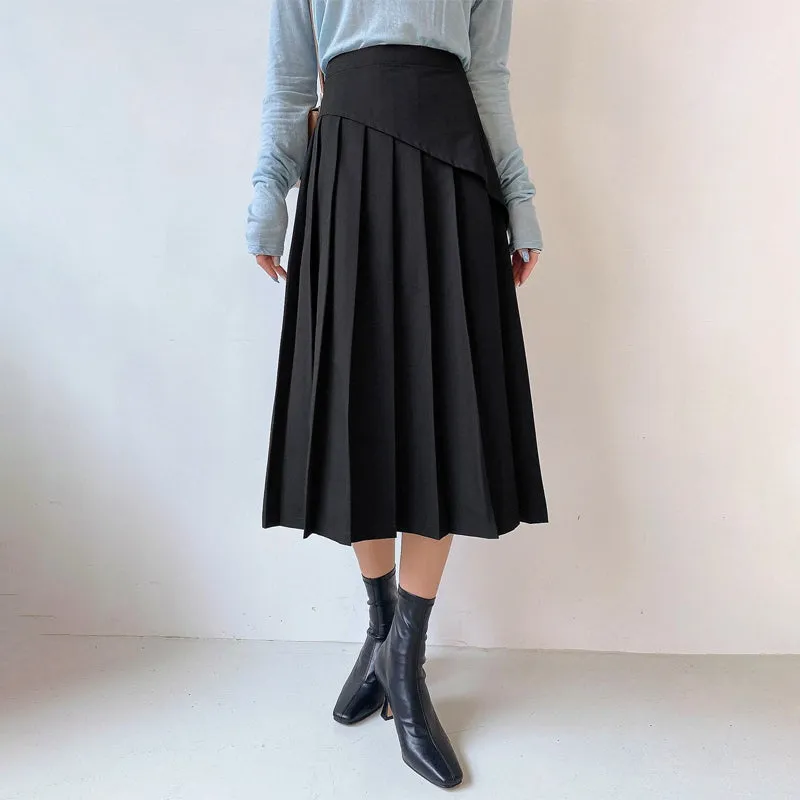 High Waist Pleated Panel Skirt