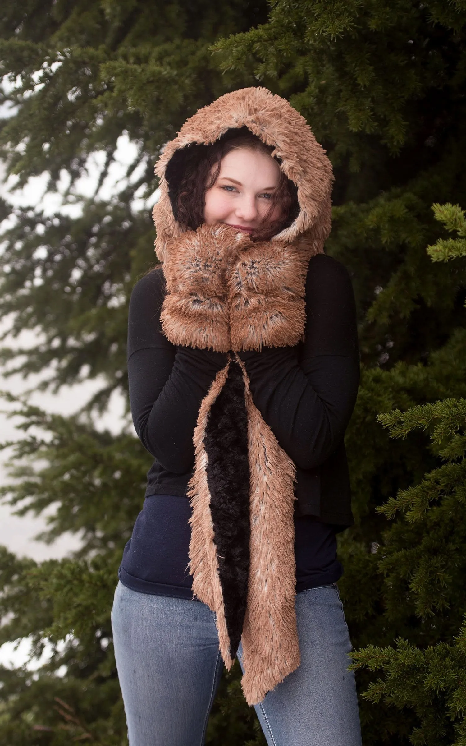 Hoody Scarf - Fox Faux Fur with Cuddly Fur (Foxy Beach and Pearl Fox/Savannah Cat - One Each Left!)