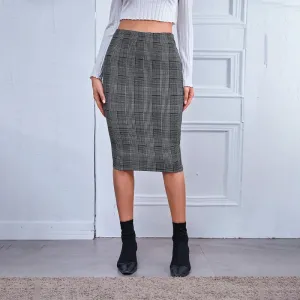 Houndstooth Plaid Pencil Skirt