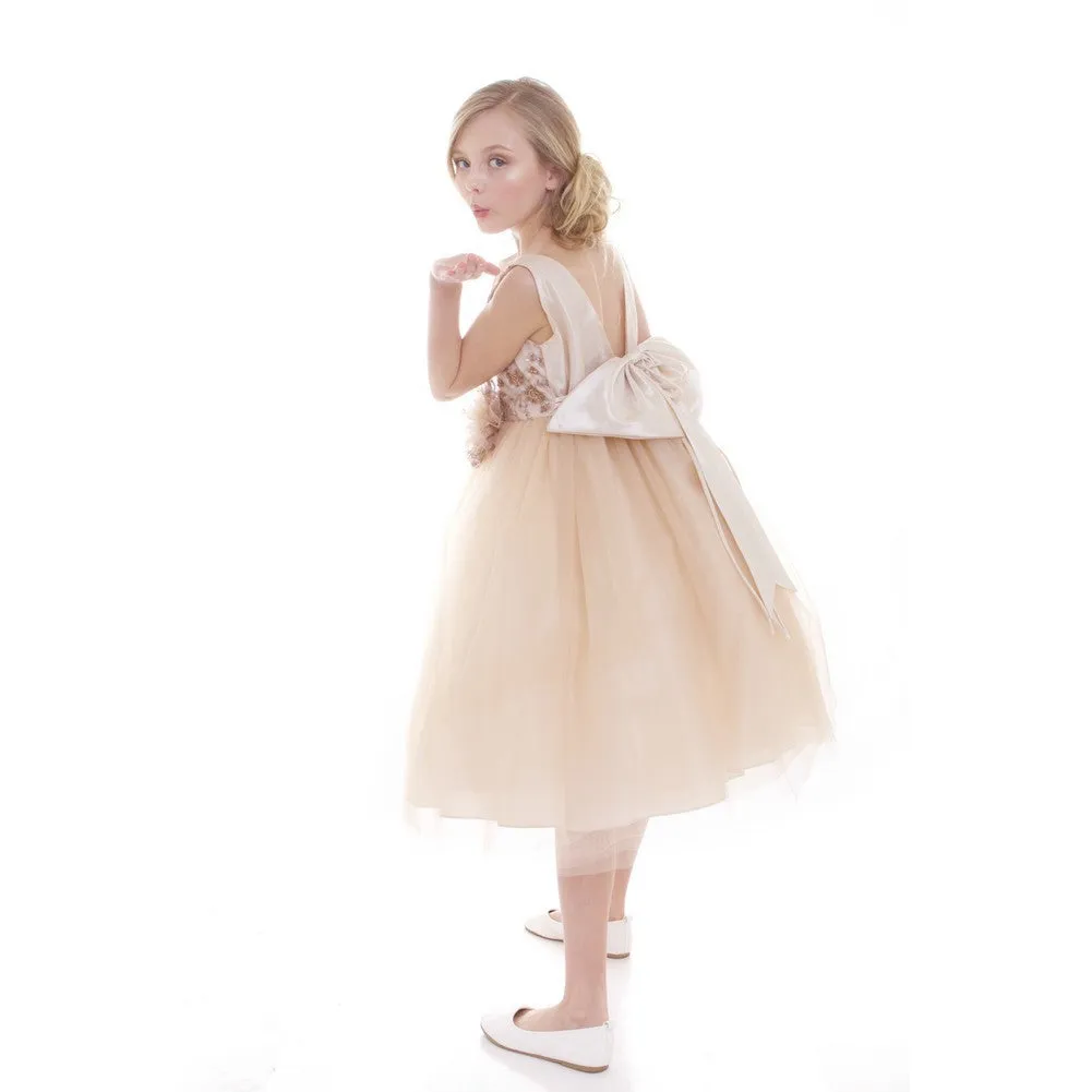 Little Girls Champagne Embroidery Luxurious Flower Girl Dress 2-6
