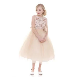 Little Girls Champagne Embroidery Luxurious Flower Girl Dress 2-6