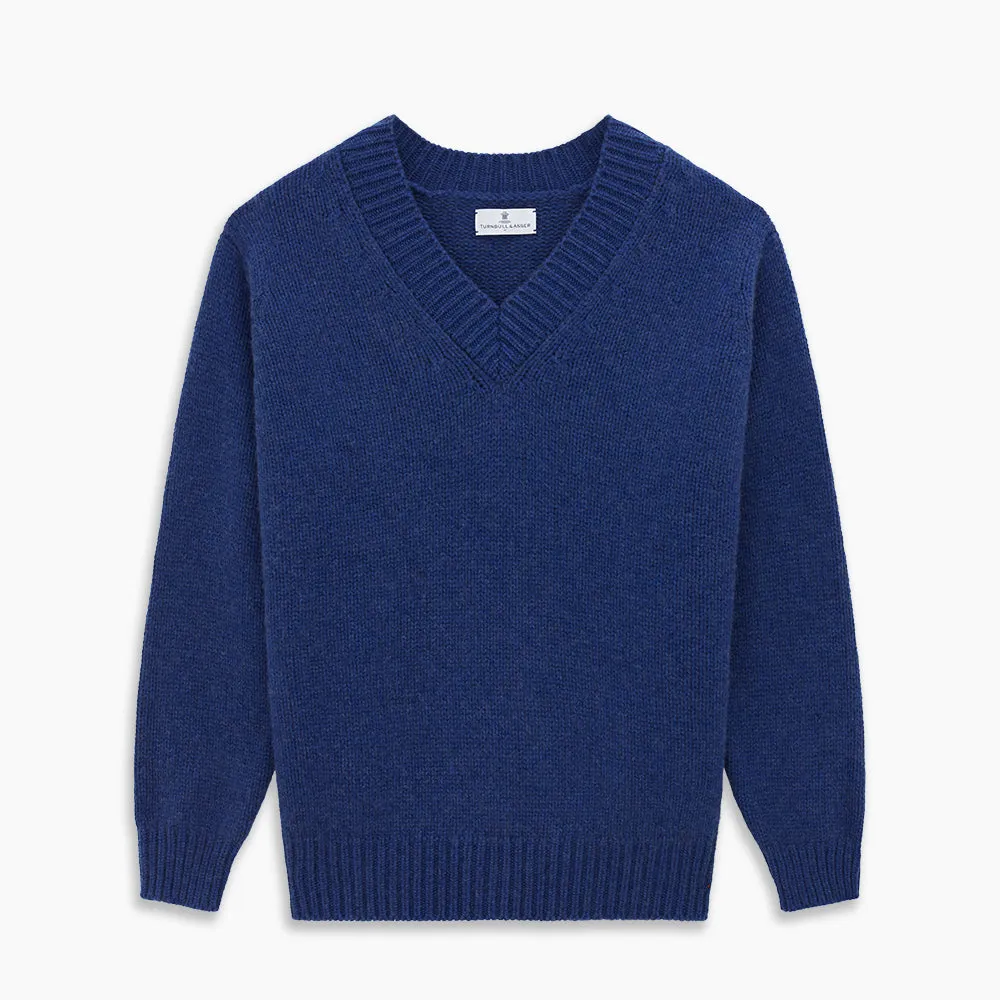 Marine Blue Cashmere Edwards V-Neck Jumper
