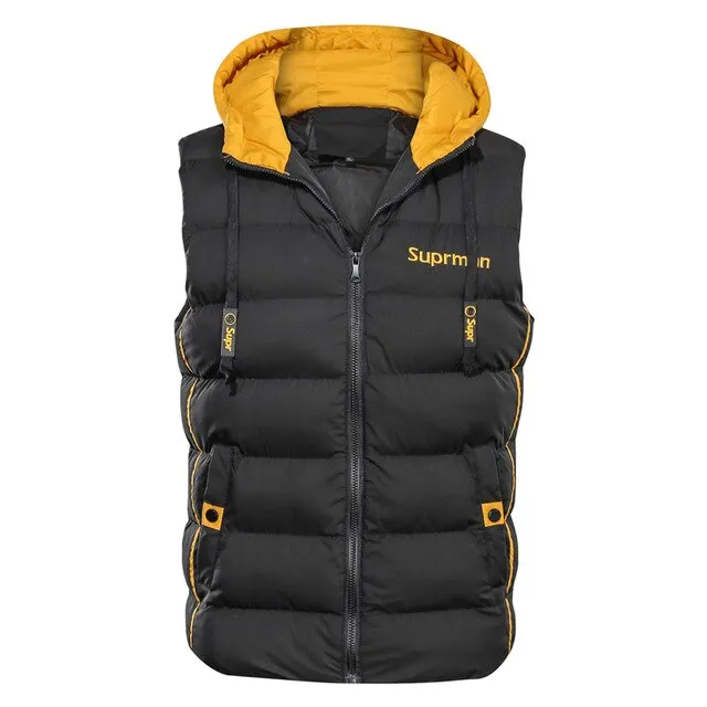 New Spring Autumn Sleeveless Jacket for Men Fashion Warm Cotton Padded Hooded Parkas Male Winter Vest Mens Work Vests Waistcoat