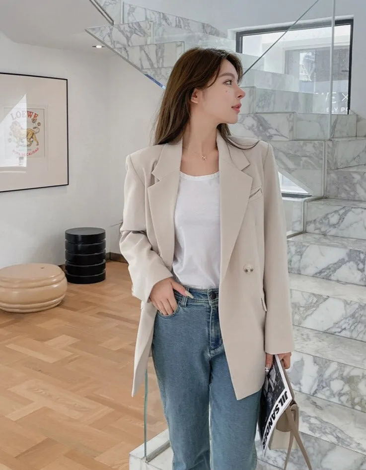 Oversized Women Jacket Loose Double Breasted Female Suit Coats Elegant