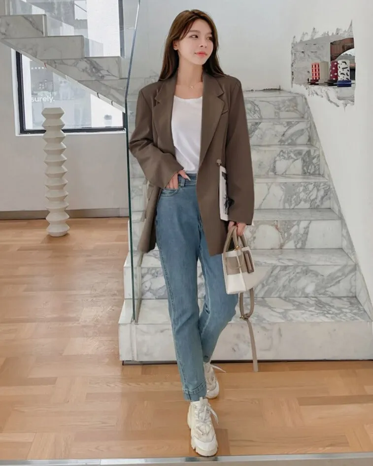Oversized Women Jacket Loose Double Breasted Female Suit Coats Elegant
