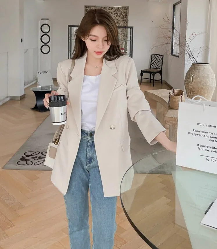 Oversized Women Jacket Loose Double Breasted Female Suit Coats Elegant