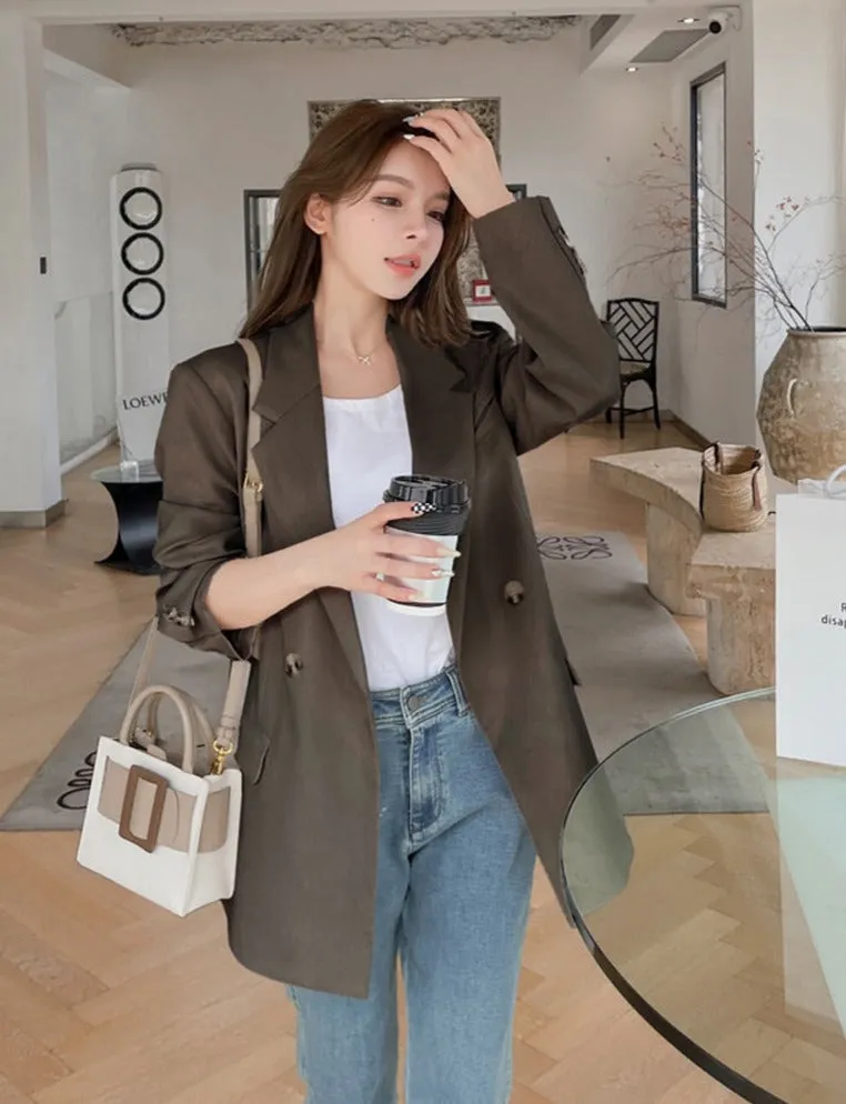 Oversized Women Jacket Loose Double Breasted Female Suit Coats Elegant