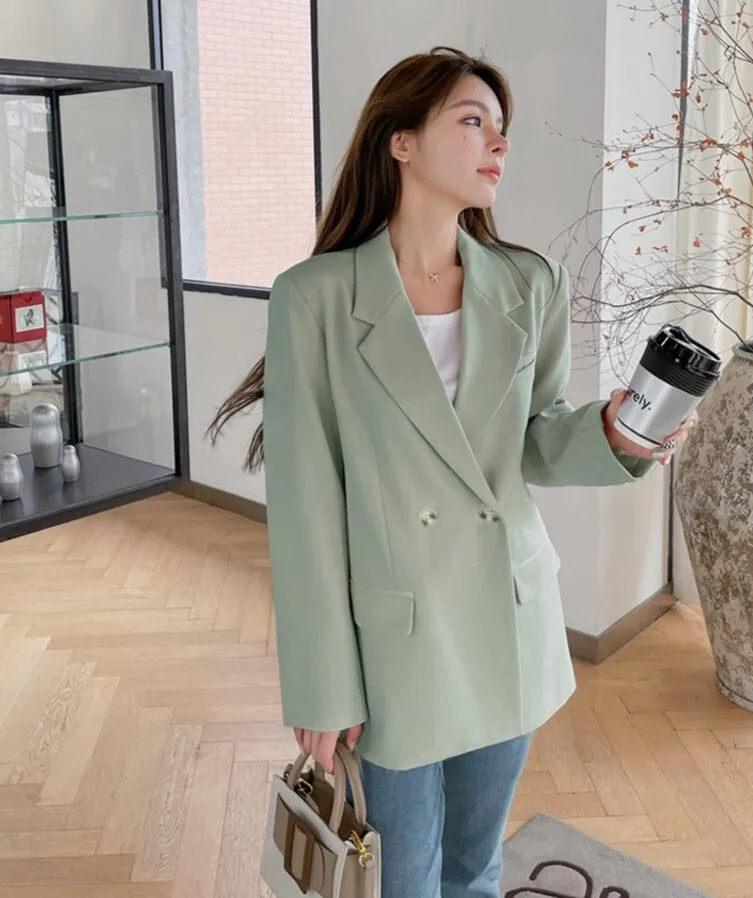 Oversized Women Jacket Loose Double Breasted Female Suit Coats Elegant